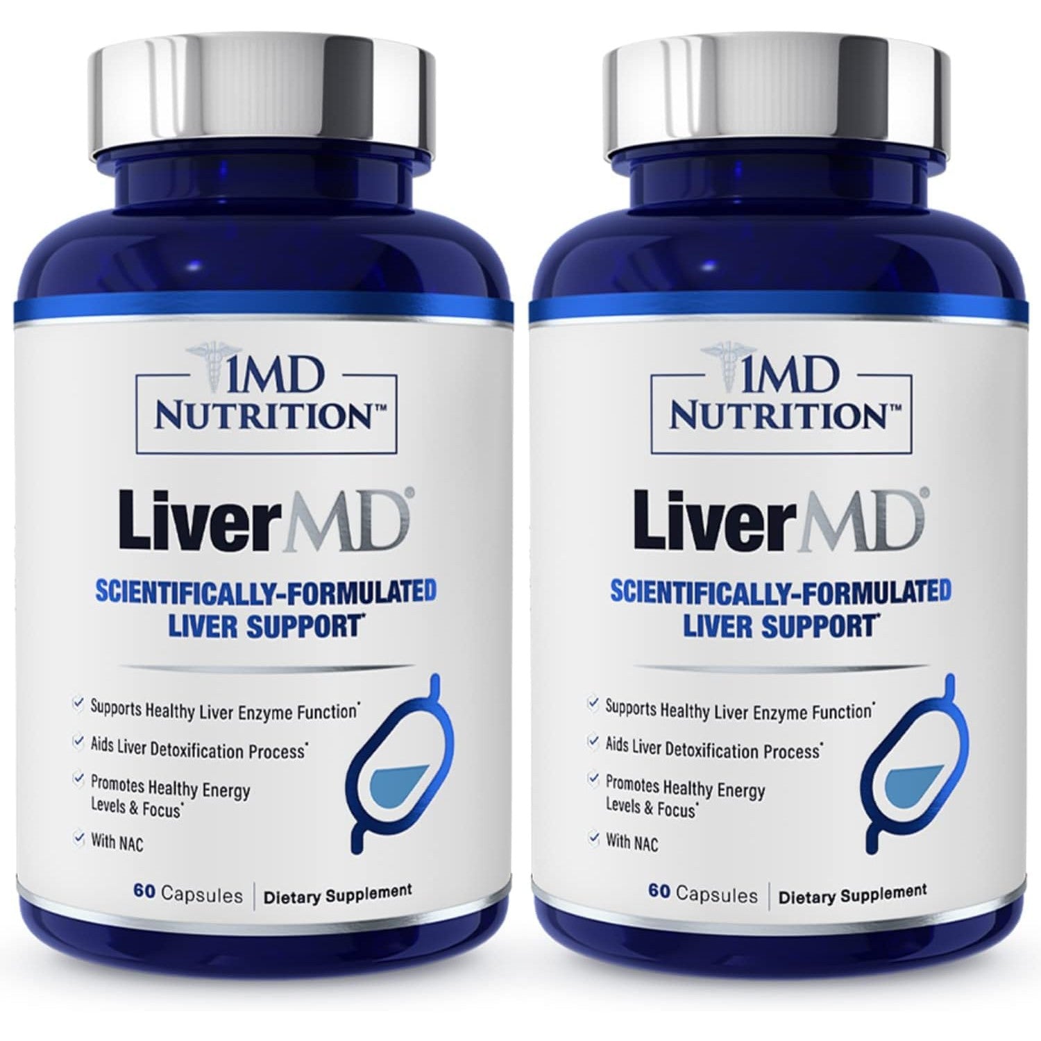 1MD Nutrition LiverMD - Liver Support Supplement | Siliphos Milk Thistle Extract & NAC - Supports Healthy Energy, Immunity & Overall Health - Liver Cleanse & Support | 60 Capsules