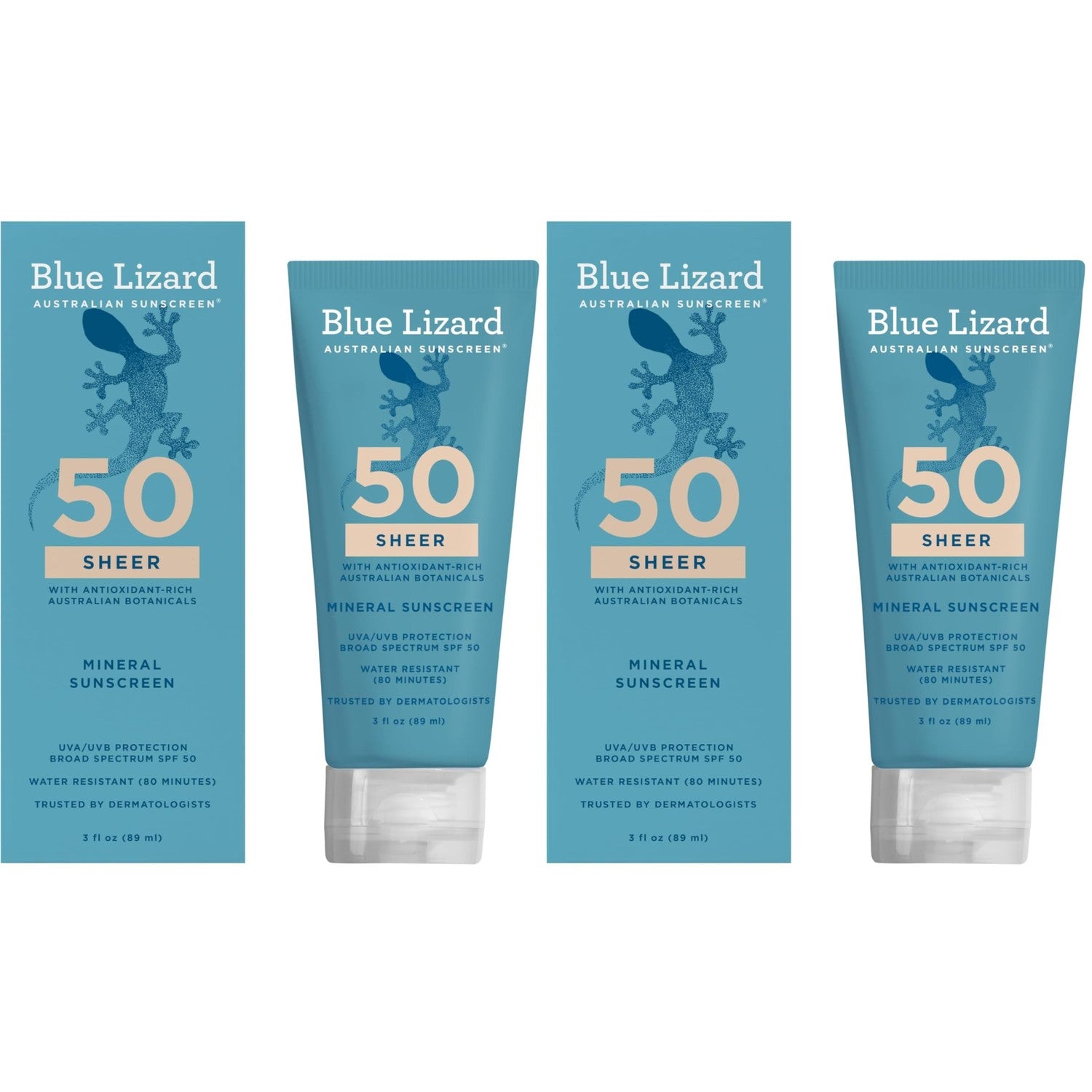 Blue Lizard Sheer Mineral SPF 50 Sunscreen Lotion, Zinc Oxide, 100% Mineral Formula, Nourishes with Australian Desert Lime and Peach, Paraben-Free, Fragrance-Free, 3 fl oz, (Pack of 2)
