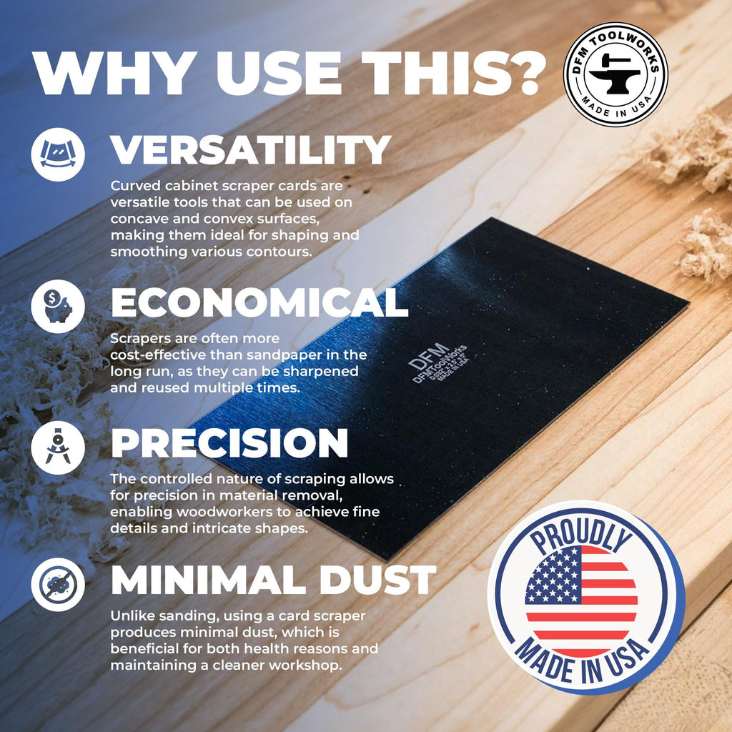Premium imported DFM Tool Works Rectangle Card Scraper for precise shaping and minimal dust. Available at Curat Cart.