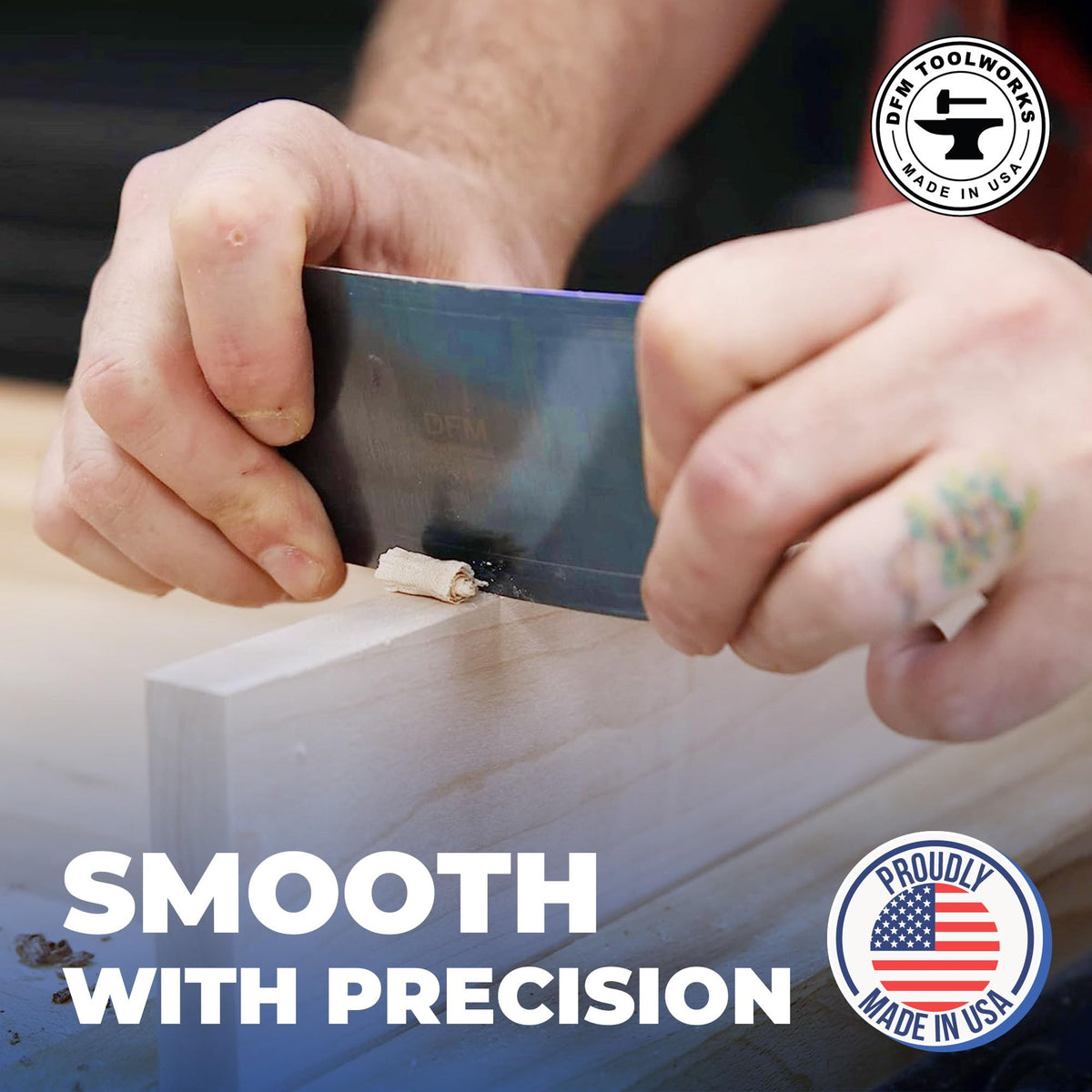 Experience precision with the DFM Tool Works Rectangle Card Scraper, specially curated by Curat Cart for refined woodworking projects.