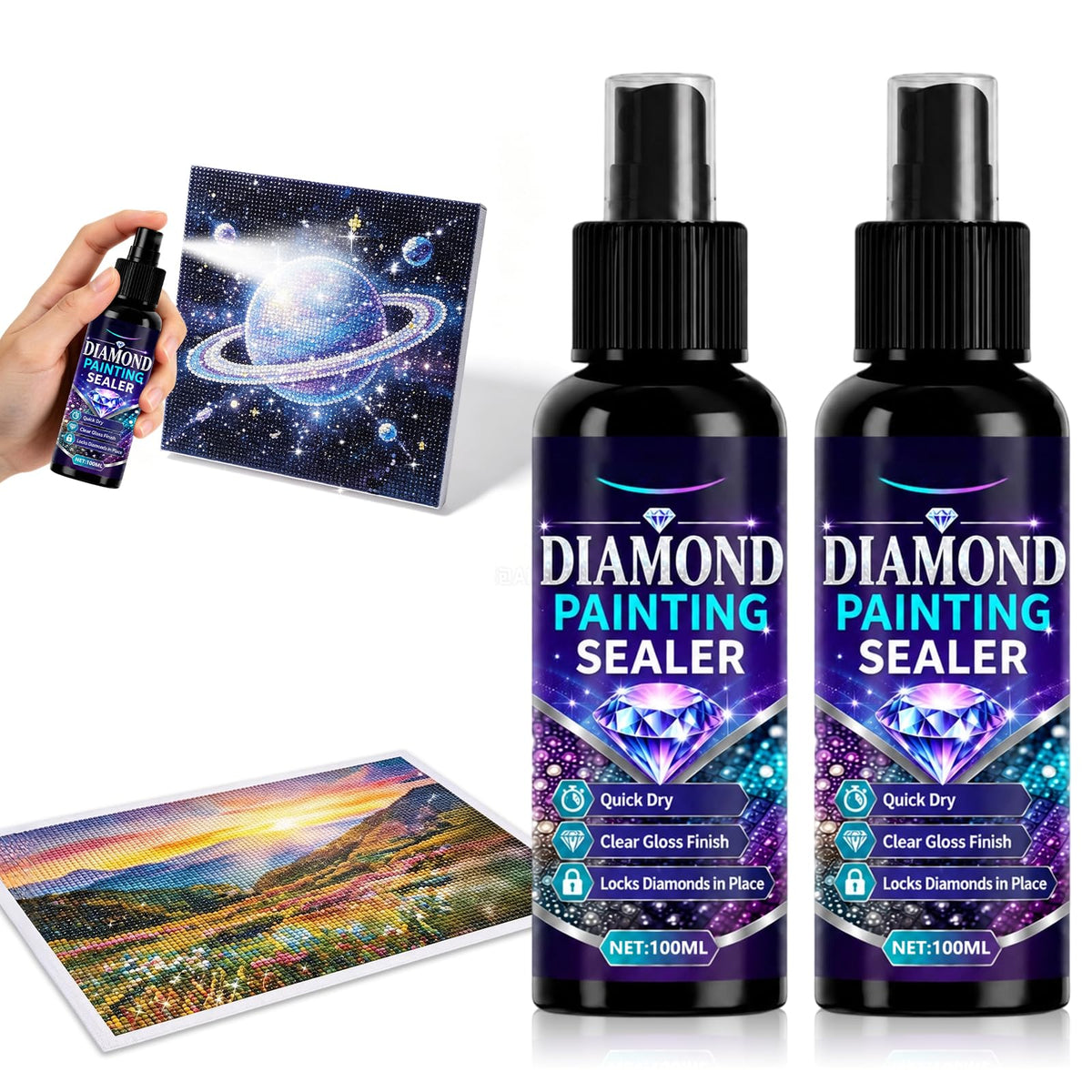 Premium imported Diamond Painting Sealer Spray ensures quick dry and clear gloss finish, ideal for preserving your artwork. Available at Curat Cart.