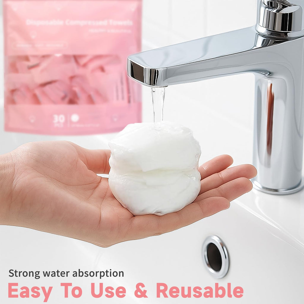 Premium compressed face towels from Curat Cart, featuring strong water absorption and easy reusability in high-quality packaging.