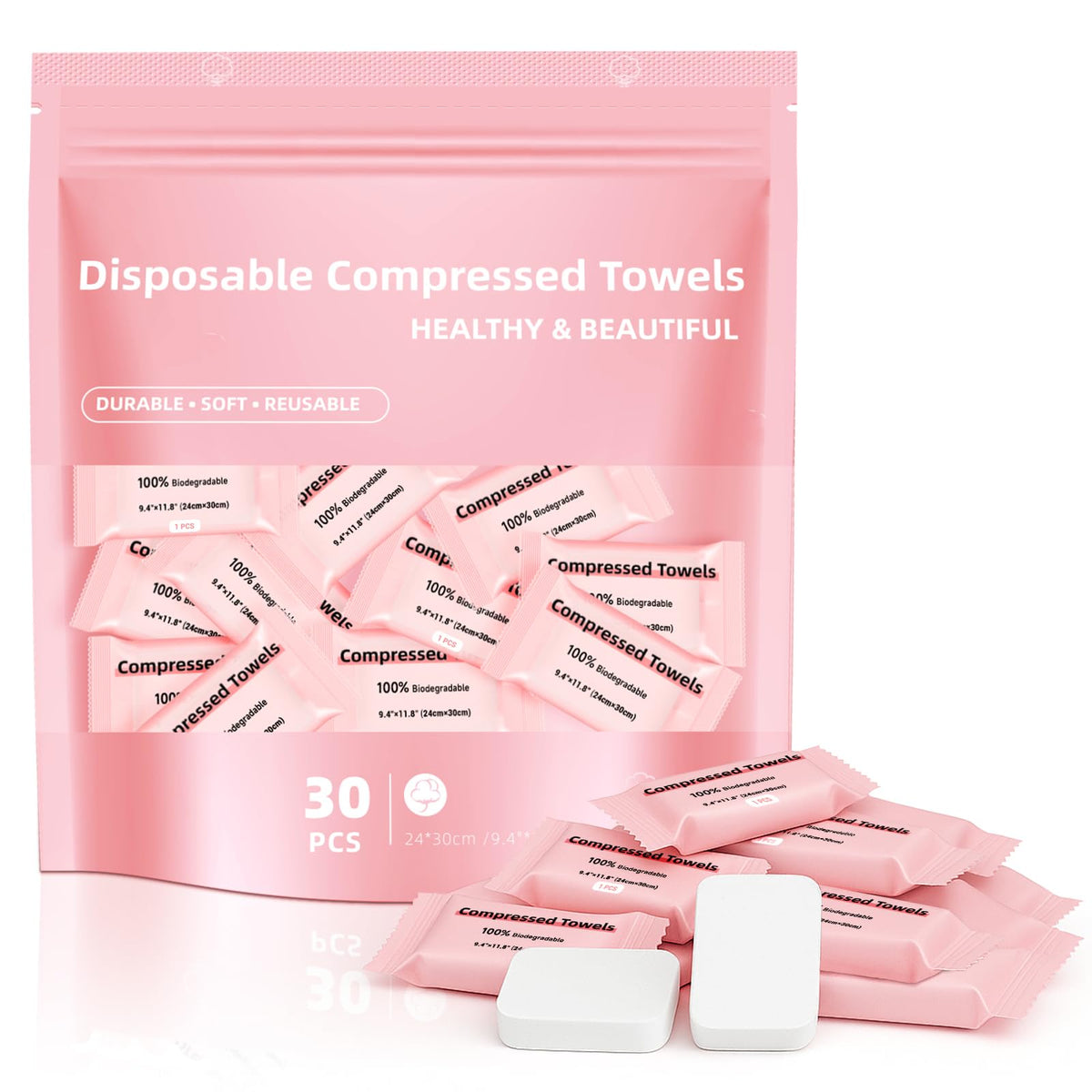 Discover premium imported Compressed Face Towels from Curat Cart, featuring 30 durable and reusable washcloths for a healthy, beautiful experience.