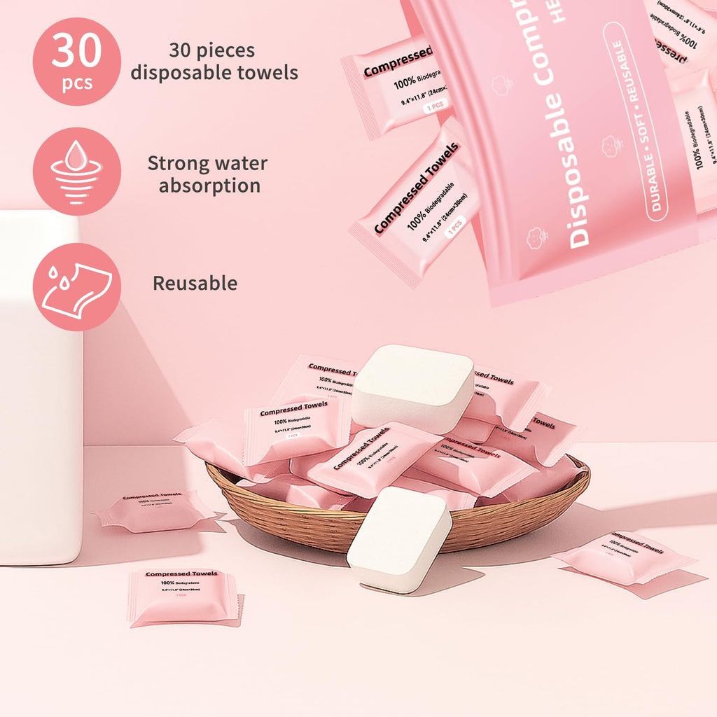 Compressed Face Towels, 30 pieces, strong absorption, 100% authentic, available at Curat Cart in India.