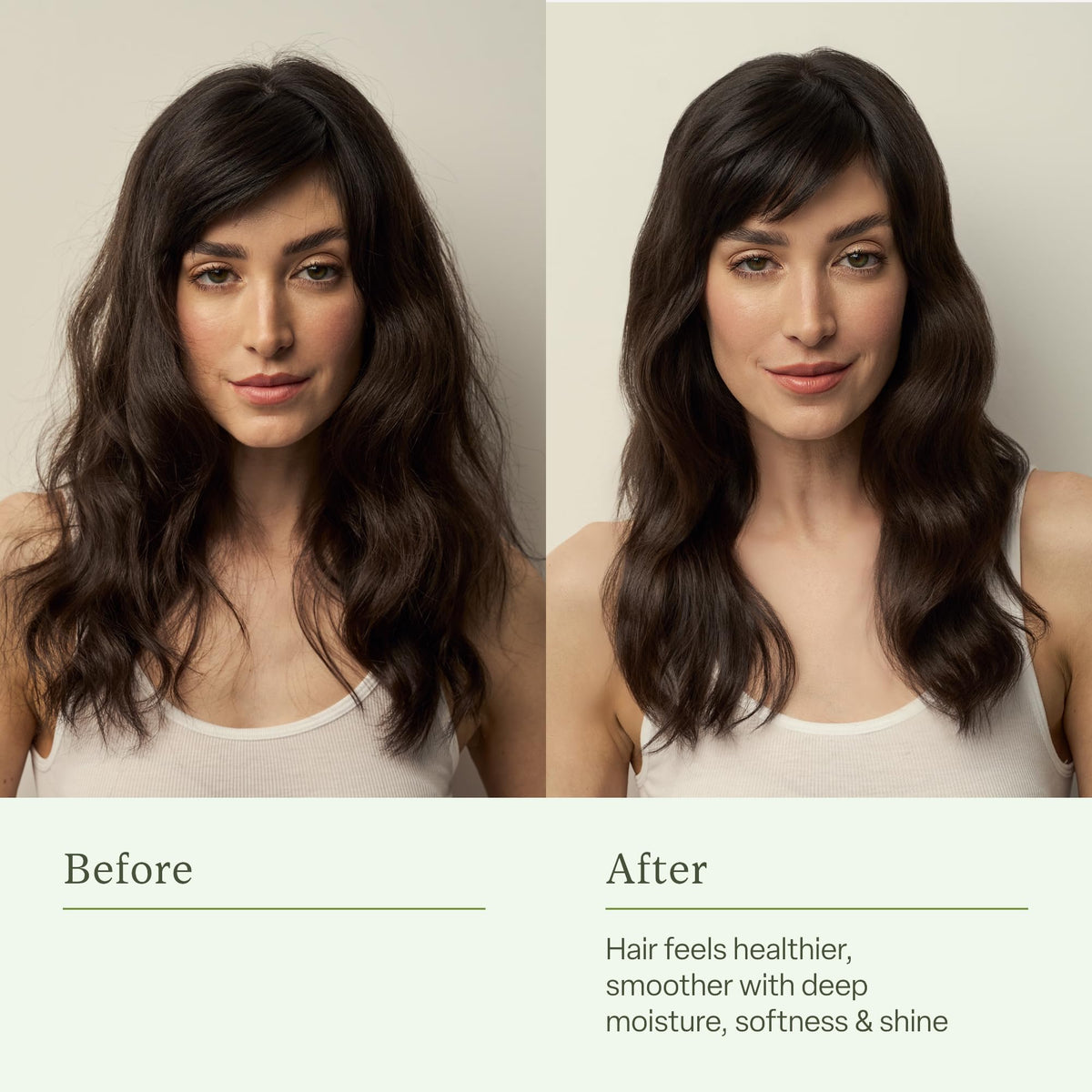 Before and after effect of Divi Volumizing Shampoo & Conditioner shows healthier, smoother, and shinier hair.