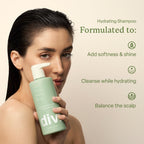 Divi Volumizing Shampoo & Conditioner, showcasing bottle design and benefits of softness, hydration, and scalp balance.