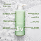 Authentic Divi Hydrating Shampoo in a green bottle, designed for thick hair, vegan, cruelty-free, and sulfate-free.