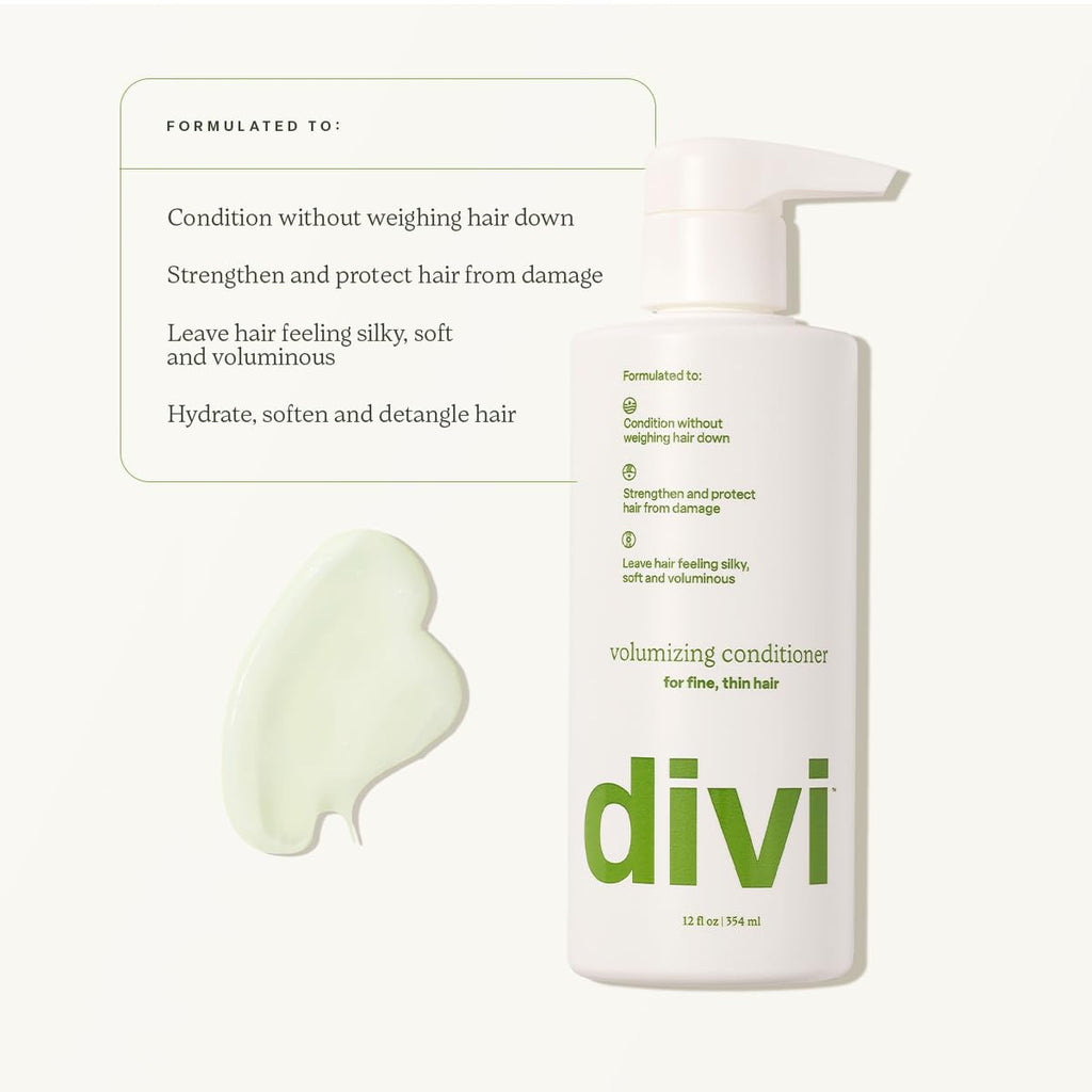 Divi Volumizing Conditioner for fine hair, strengthens and hydrates without weighing hair down. Verified by CuratCart.