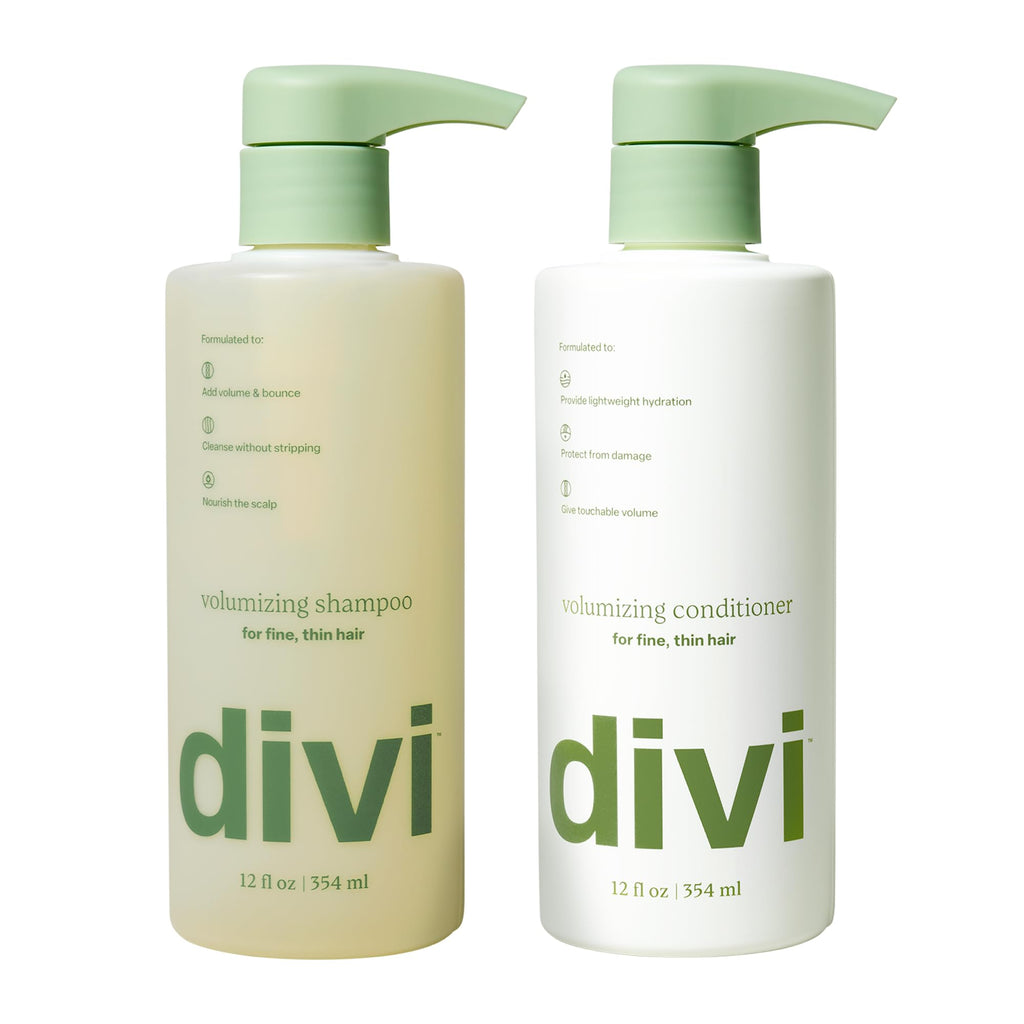 Authentic Divi Volumizing Shampoo and Conditioner for fine, thin hair. Hydrates and adds volume without stripping.