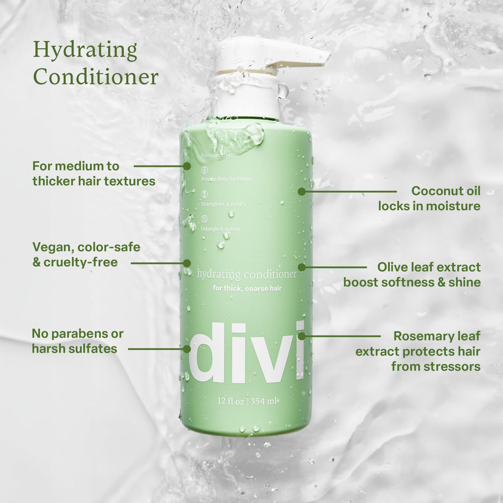 Divi Volumizing Conditioner for thick, coarse hair; vegan, cruelty-free, available for order online.