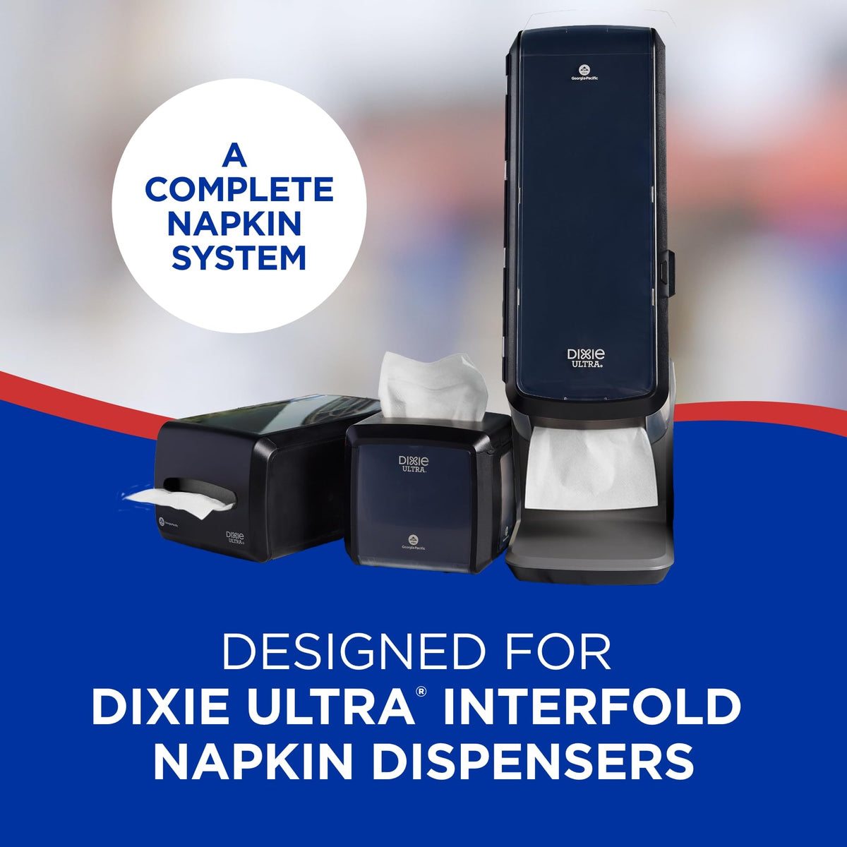 Dixie Ultra Interfold Napkin Refills in official packaging, designed for use with Dixie Ultra dispensers. Available at Curat Cart.