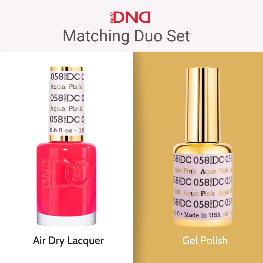 Shop the DND Gel Nail Polish Duo featuring a vibrant pink air dry lacquer and a matching gel polish. Available for order online.