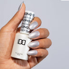 Authentic DND Gel Nail Polish Duo, featuring sparkling silver and white shades for stunning nails. 100% genuine product.