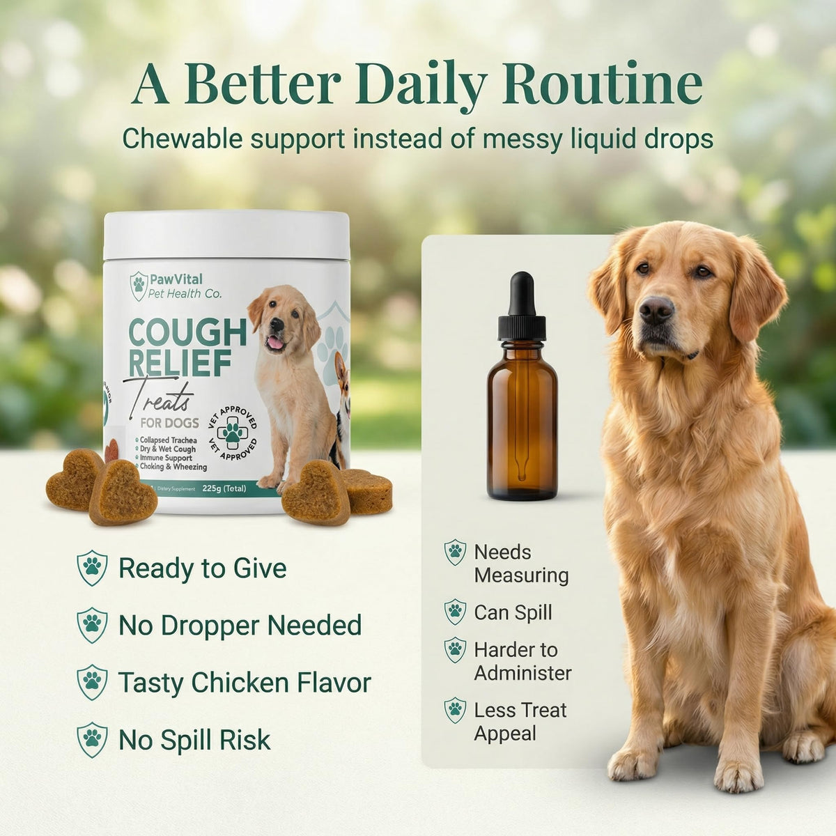 Natural Dog Cough Medicine in official packaging, featuring chewable treats for easy administration. Available at Curat Cart.