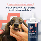 Veterinarian-formulated dog eye drops and wash, a premium import from Curat Cart, prevents tear stains and removes debris.