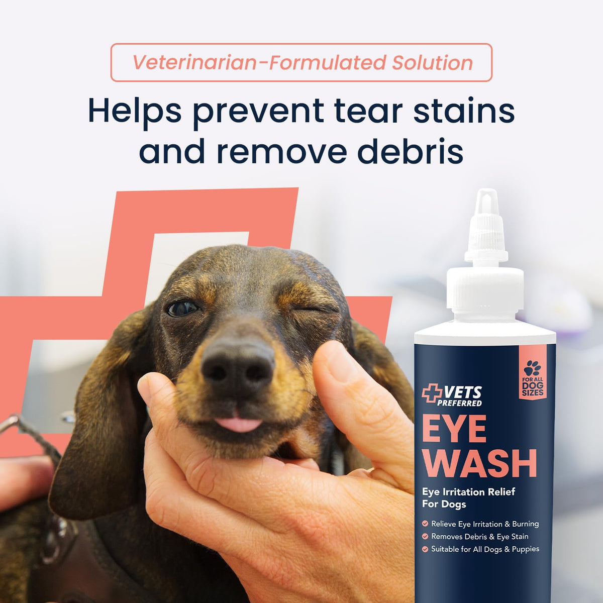 Veterinarian-formulated dog eye drops and wash, a premium import from Curat Cart, prevents tear stains and removes debris.