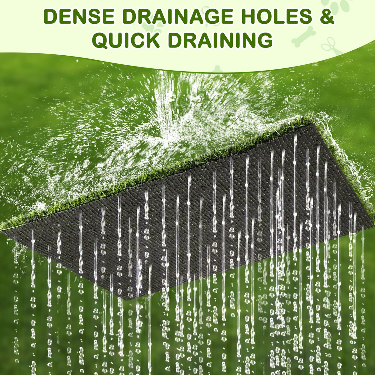 Dog Grass Pad with Tray features dense drainage holes for quick drainage, perfect for daily use. Available at Curat Cart.