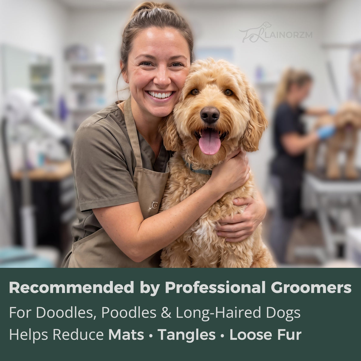 Doodle Slicker Brush for Dogs in official packaging, recommended by groomers to reduce mats, tangles, and loose fur. Available at Curat Cart.