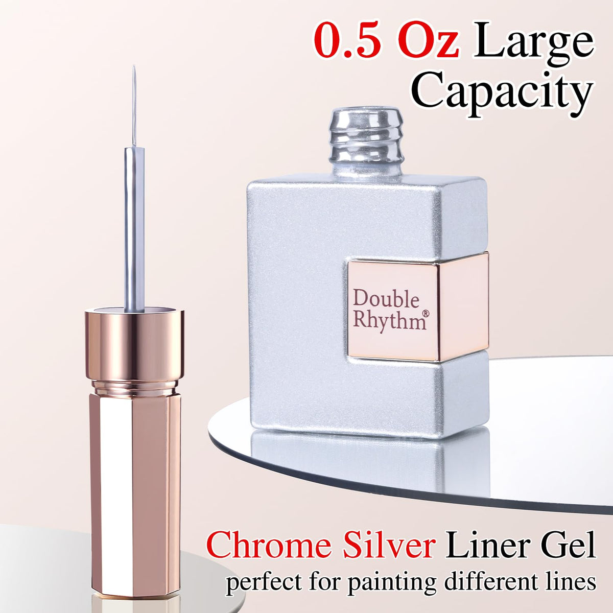 Discover the Double Rhythm Chrome Silver Gel Liner, 15 ml. Perfect for detailed designs with its sleek, elegant packaging.