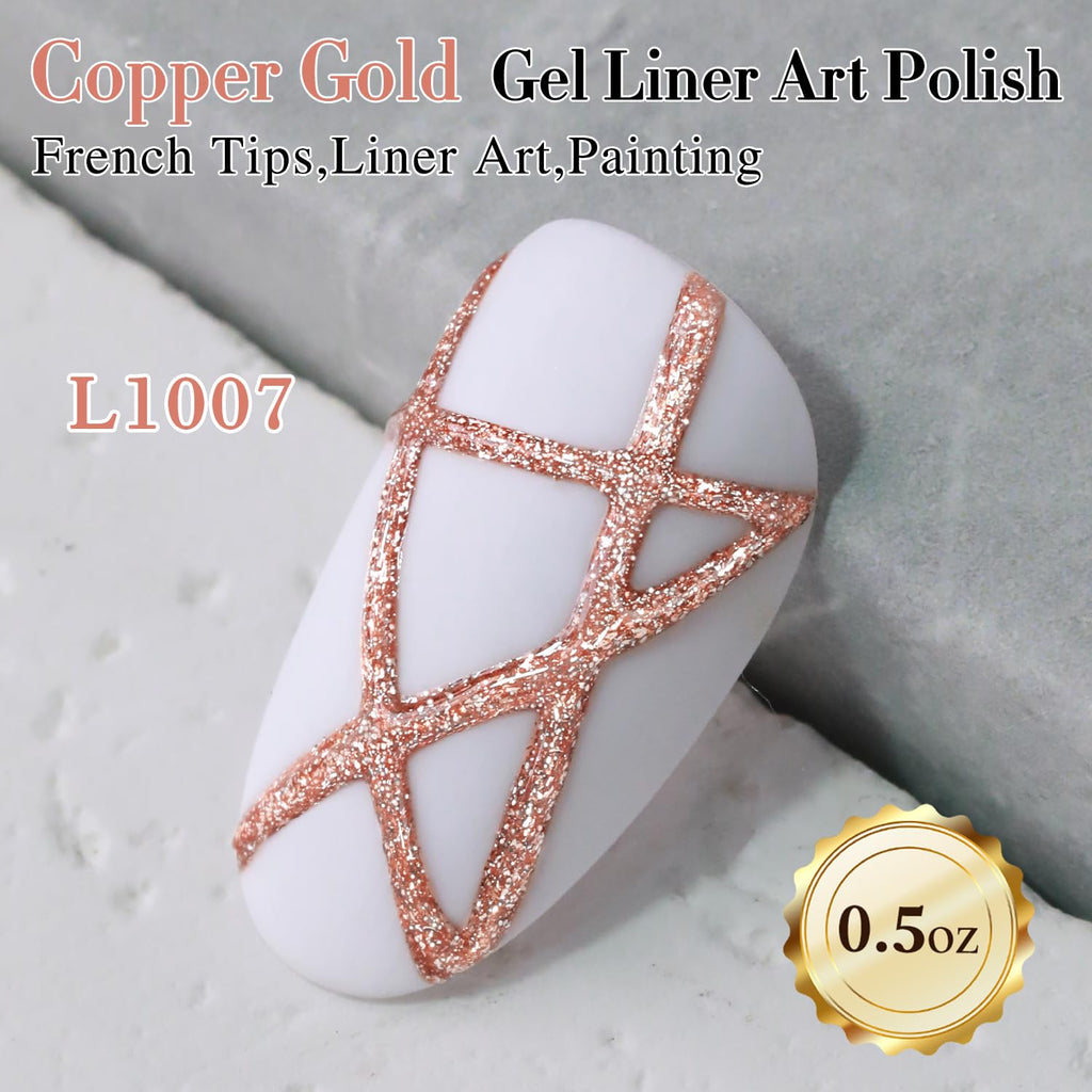 100% Genuine Copper Gold Gel Liner for nail art, perfect for French tips, liner art, and painting designs.