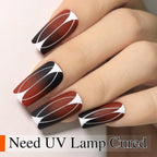 Metallic gel liner applied on stylish nails, featuring a striking design. Verified by CuratCart for quality assurance.