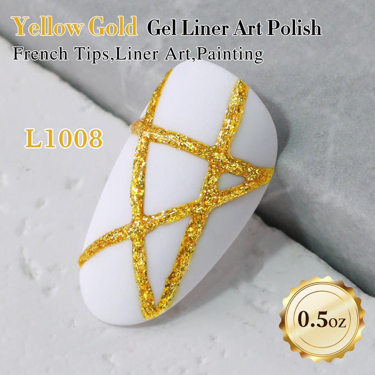 Premium imported metallic gel liner perfect for nail art, including French tips and creative designs. 15 ml of vibrant color.