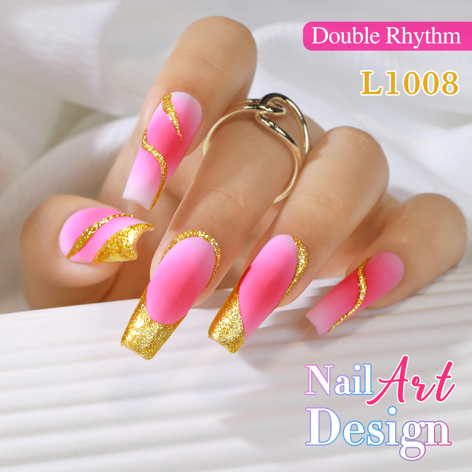 Double Rhythm 15 ml metallic gel liner featuring vibrant pink and gold design. Ideal for stunning nail art. Original packaging.