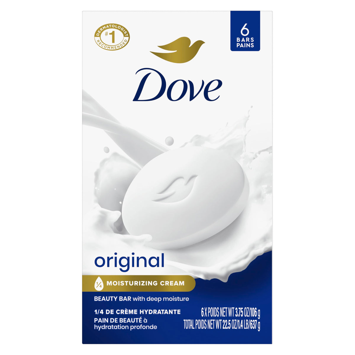 Dove Original Beauty Bar Soap, enriched with moisturizing cream. Verified by CuratCart for quality assurance.