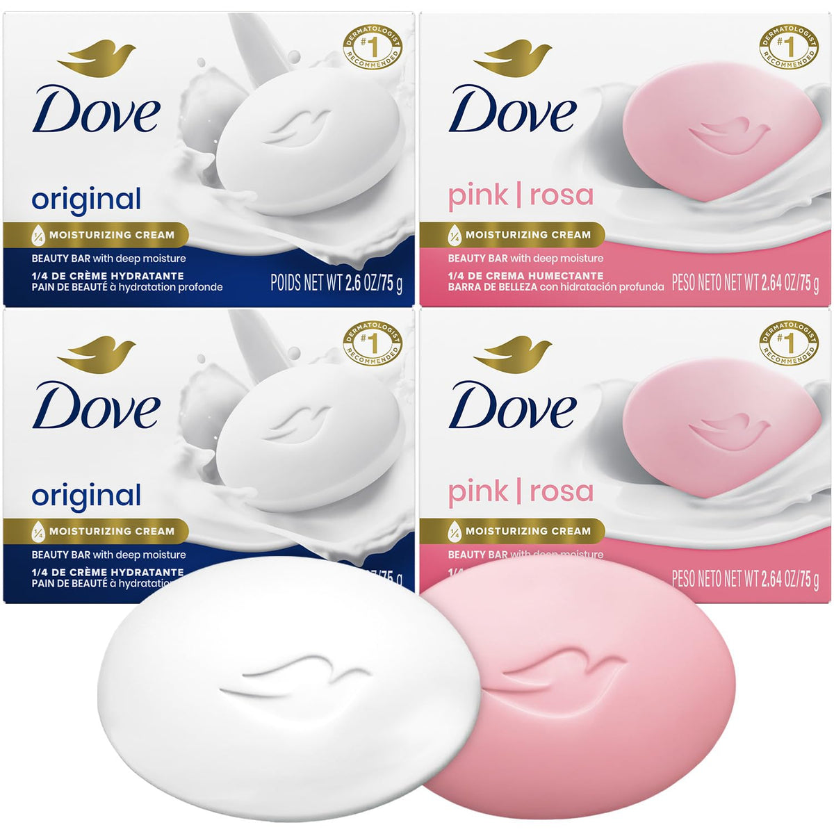 Dove Beauty Bar Soap Original pack of 3 features iconic white and pink bars, moisturizing cream, and trusted skincare. Verified by CuratCart.