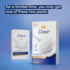 Dove Original Beauty Bar Soap with moisturizing cream, two packs displayed, globally recognized for skin hydration.