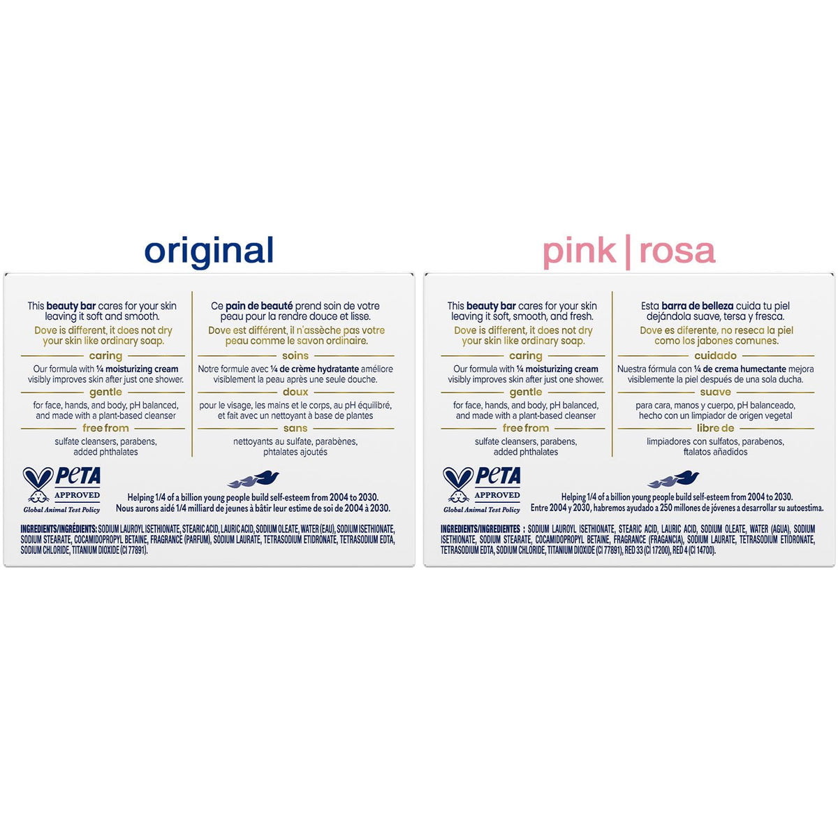 Pack of 3 Dove Original Beauty Bars, gentle on skin, official product, PETA certified, nourishing formula for daily use.