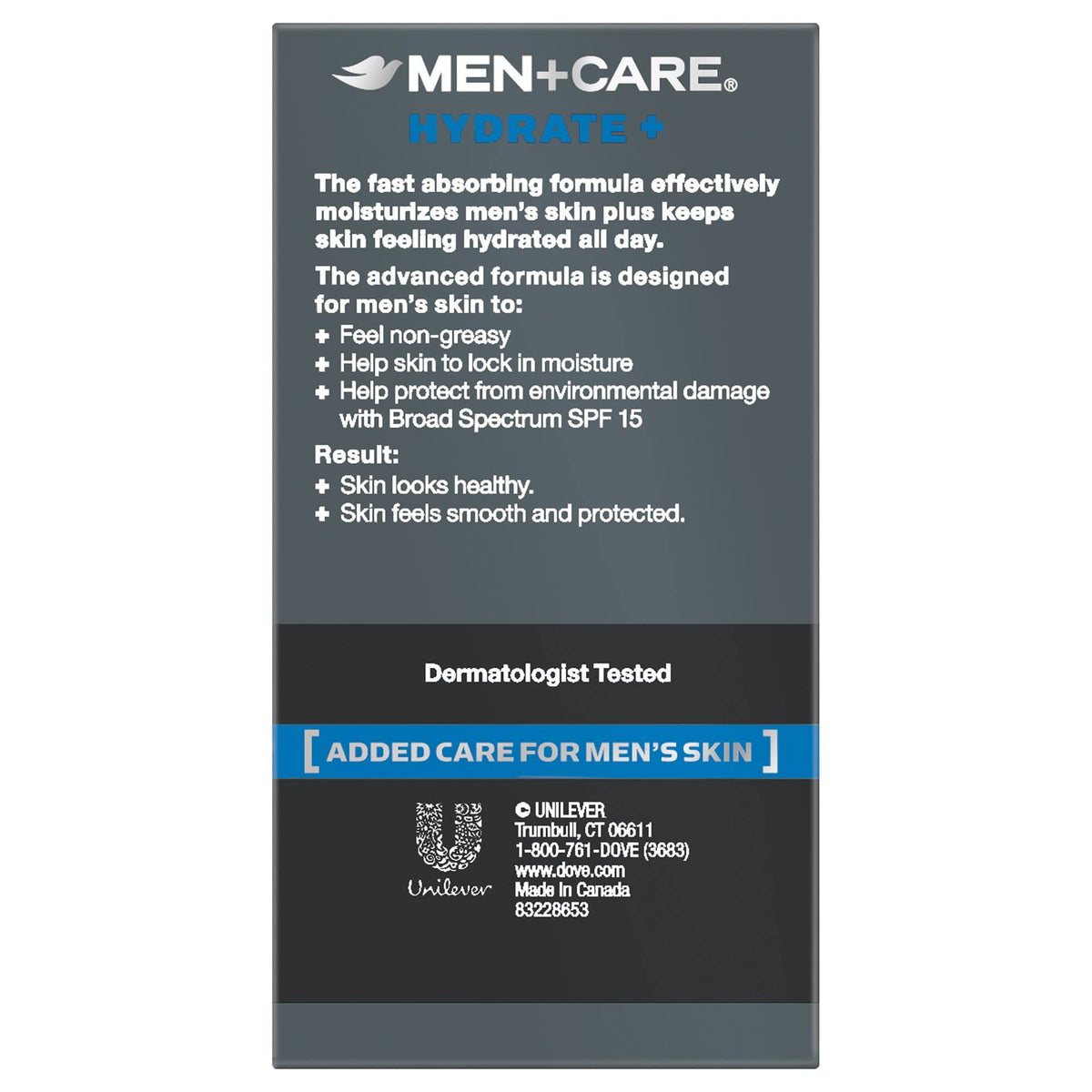 Dove Men Care Face Lotion offers fast-absorbing hydration, protecting skin from environmental damage with SPF 15. Imported quality.
