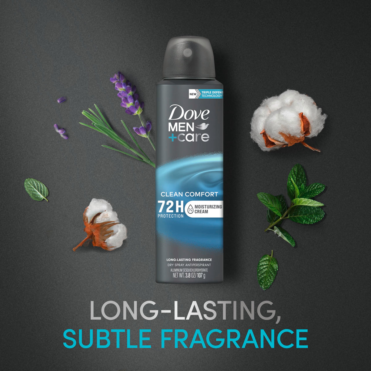 Dove Men Care Dry Spray Antiperspirant offers 72H protection with a clean comfort scent, a premium import available at Curat Cart.