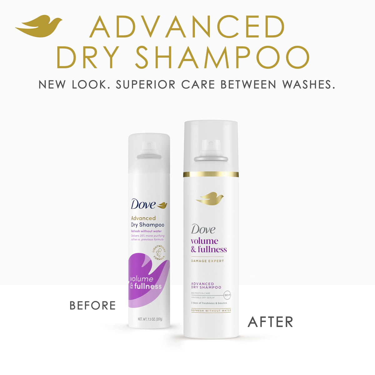 Experience Dove's Advanced Volume & Fullness Dry Shampoo, a premium imported solution for fresh, voluminous hair.