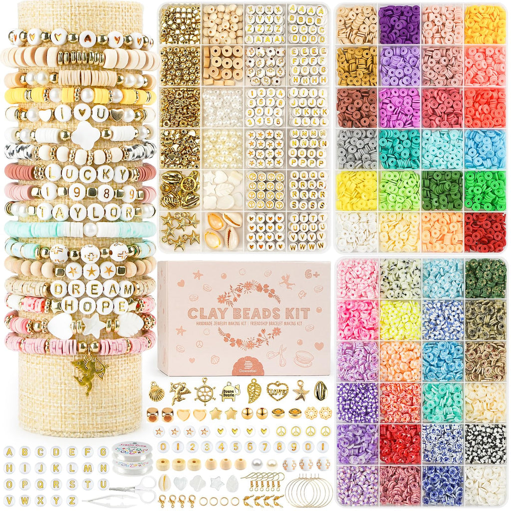 Create unique jewelry with the Dowsabel Clay Beads Bracelet Making Kit, a premium import from Curat Cart, featuring vibrant, assorted beads.