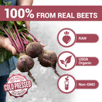 Dr. Berg Organic Beet Powder features fresh, raw beets, emphasizing USDA Organic and Non-GMO quality for premium nutrition at Curat Cart.