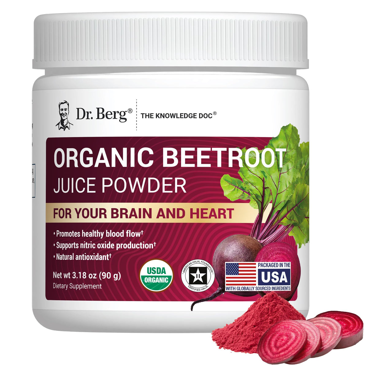 Dr. Berg Organic Beet Powder, a premium import, enhances blood flow and brain health. Available at Curat Cart.