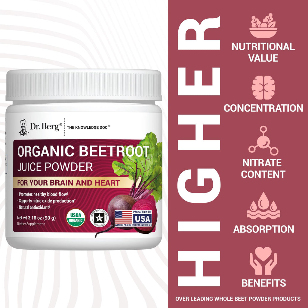 Dr. Berg Organic Beet Powder, a premium imported choice for brain and heart health, available at Curat Cart.