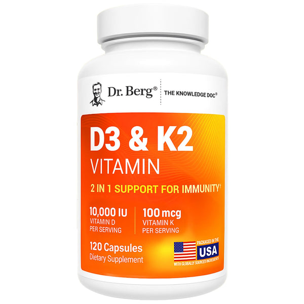 Dr. Berg Vitamin D3 & K2 10,000 IU + MK-7 – 120 Capsules – Immune, Bone & Heart Support* Supplement w/Magnesium, Zinc, B6 – 4X Lab-Tested – No Fillers – Non-GMO, cGMP, Formulated in USA