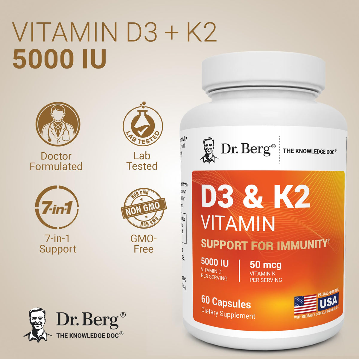 Order Dr. Berg Vitamin D3 K2 supplement online in India. 60 capsules, non-GMO, doctor formulated for immunity support.
