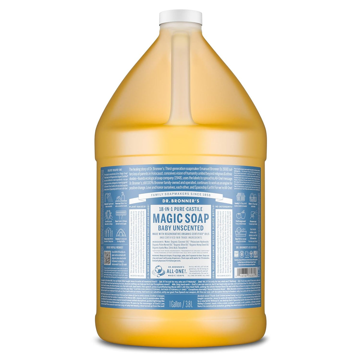 Dr. Bronner's Pure-Castile Liquid Soap, a trusted choice for all your cleaning needs. Verified by CuratCart for quality assurance.
