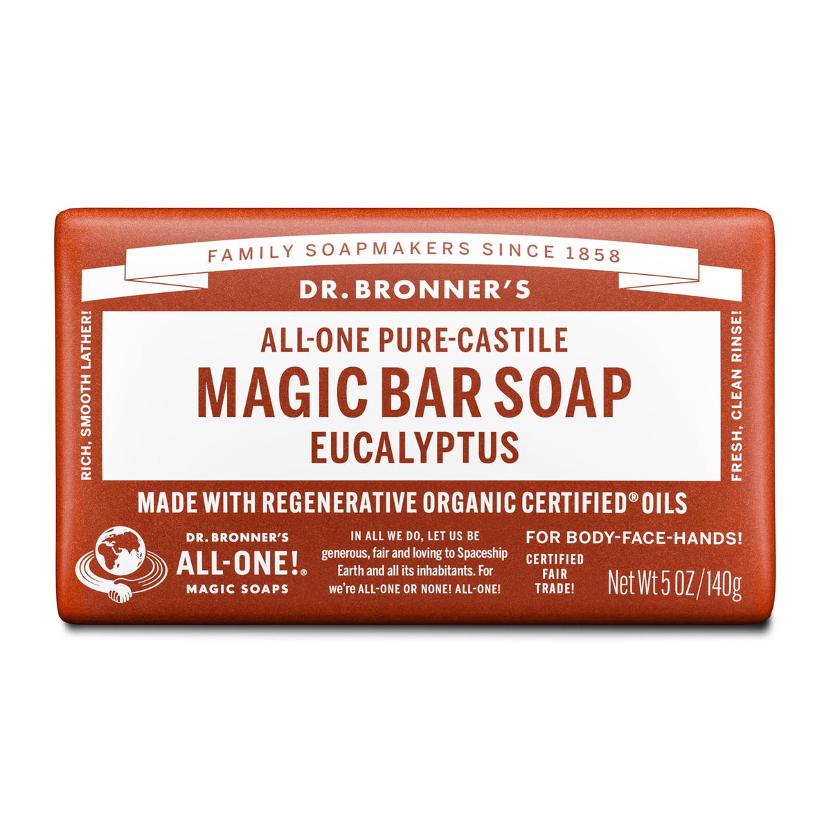 Dr. Bronner's Pure-Castile Bar Soap in Eucalyptus scent. Order online for fresh, organic soap delivered to your door.