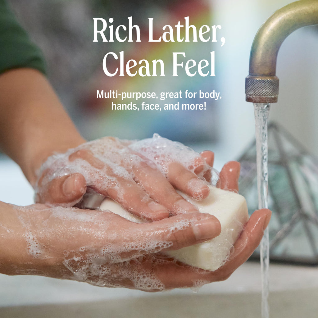 Dr. Bronner's Pure-Castile Bar Soap creates rich lather for a clean feel, perfect for body, hands, and face. Verified by CuratCart.