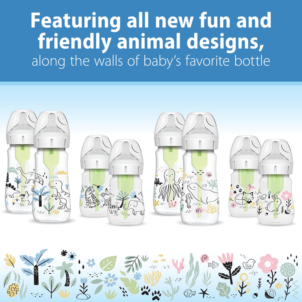 Dr. Brown's Anti-Colic Baby Bottles showcase fun animal designs, perfect for daily use. Available at Curat Cart.