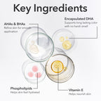Explore the key ingredients in Dr Dennis Gross Alpha Beta Glow Pad, showcasing high-quality encapsulated DHA and nourishing Vitamin E. Available at Curat Cart.