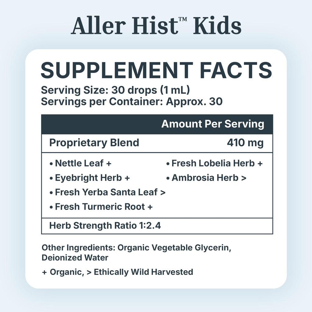 High-quality packaging of Dr. Green Mom Aller Hist Kids Support showcases detailed supplement facts. Available at Curat Cart.