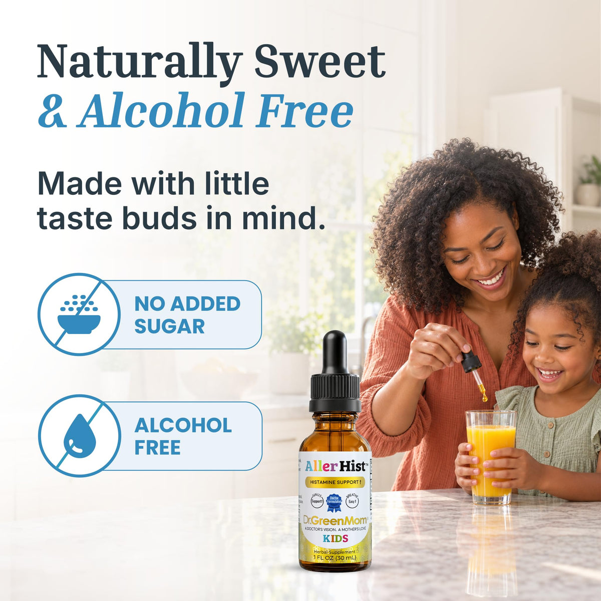 Dr. Green Mom Aller Hist Kids Support, specially curated by Curat Cart, is naturally sweet, alcohol-free, and designed for little taste buds.