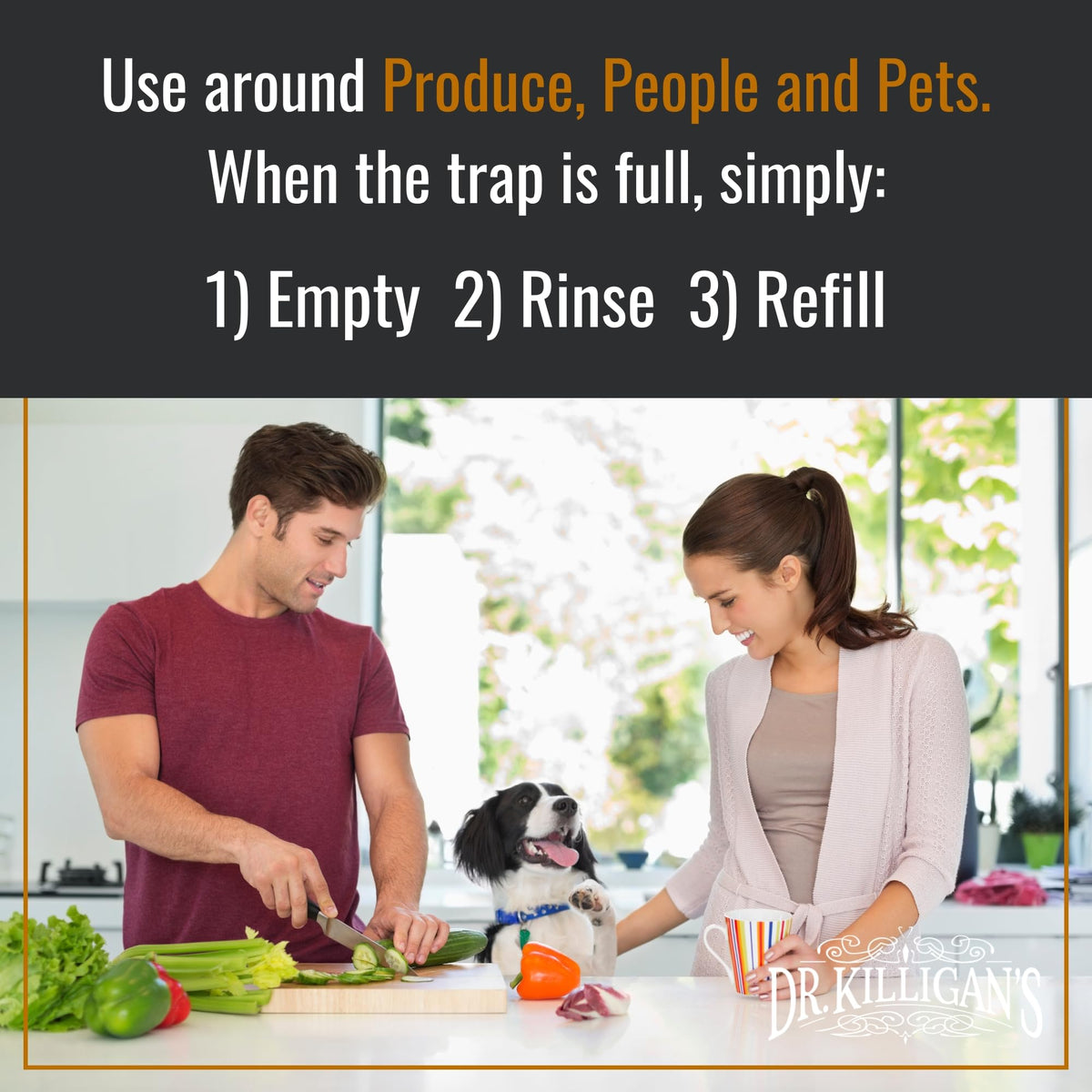 Dr. Killigan's Fruit Fly Traps are ideal for keeping your kitchen fresh, safe around produce, pets, and people. Available at Curat Cart.