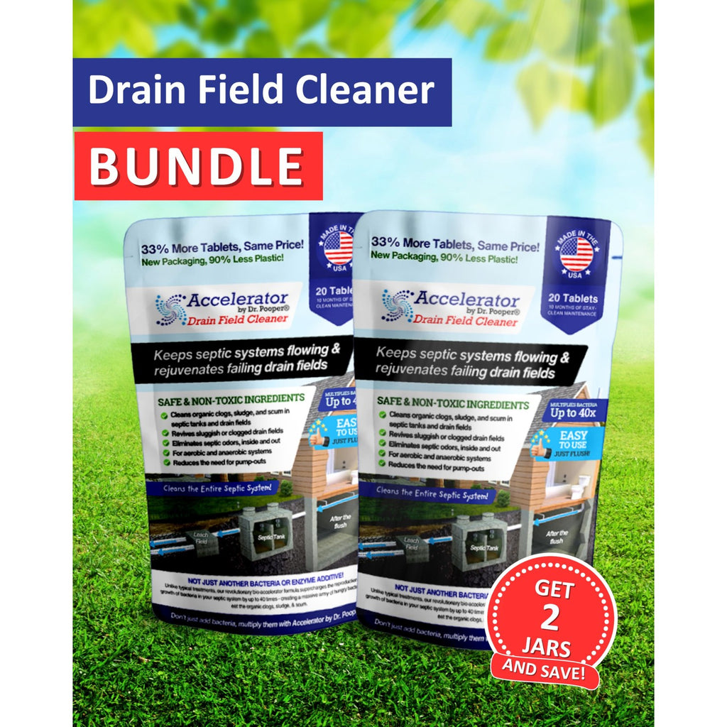 Premium imported Dr. Pooper Drain Field Cleaner bundle, rejuvenates failing systems with safe ingredients. Available at Curat Cart.