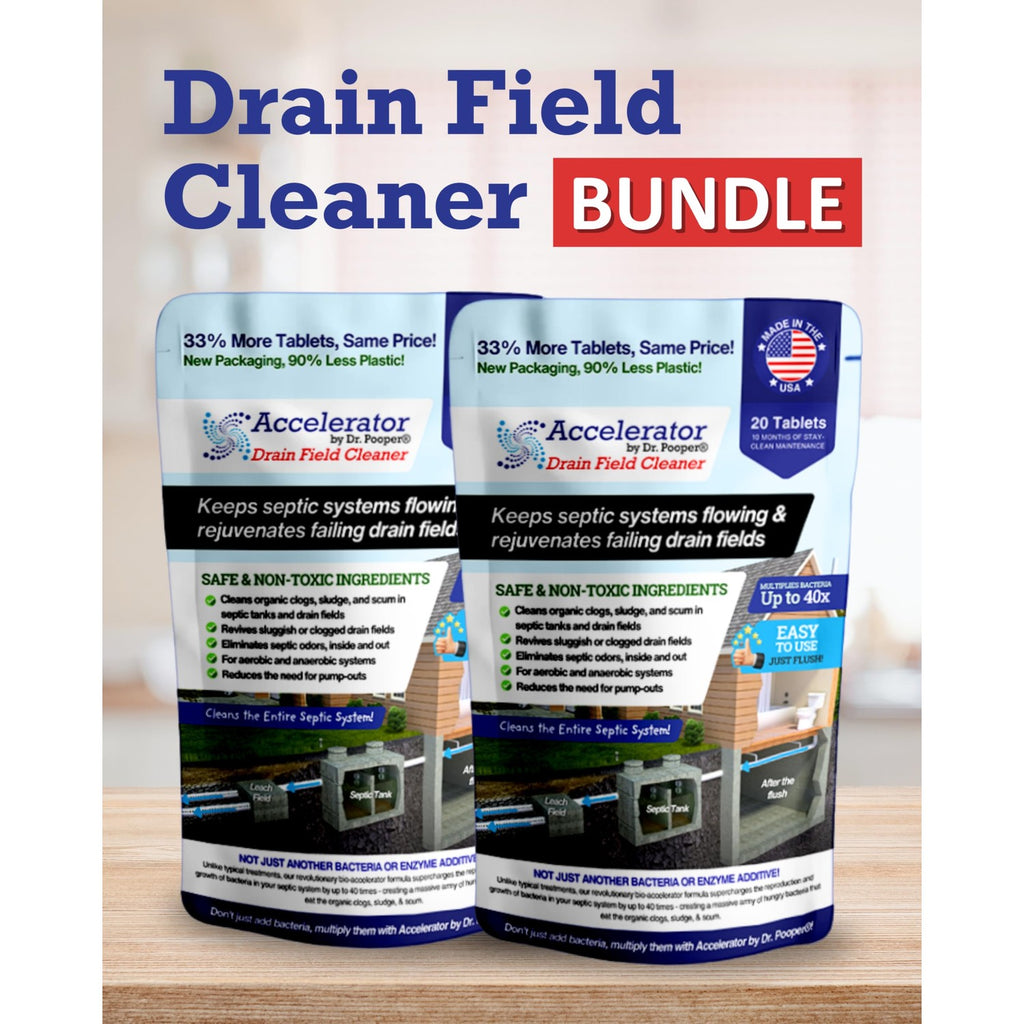 Dr. Pooper Drain Field Cleaner bundle features 20 tablets in high-quality, eco-friendly packaging. Available at Curat Cart.